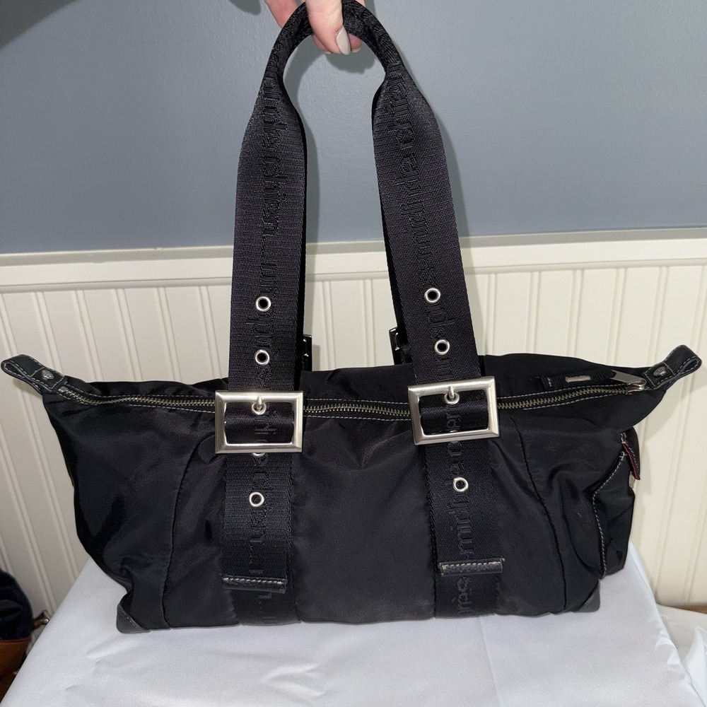 Un Apres-Midi De Chien Paris Black Silver Nylon Satchel Shoulder Bag Purse